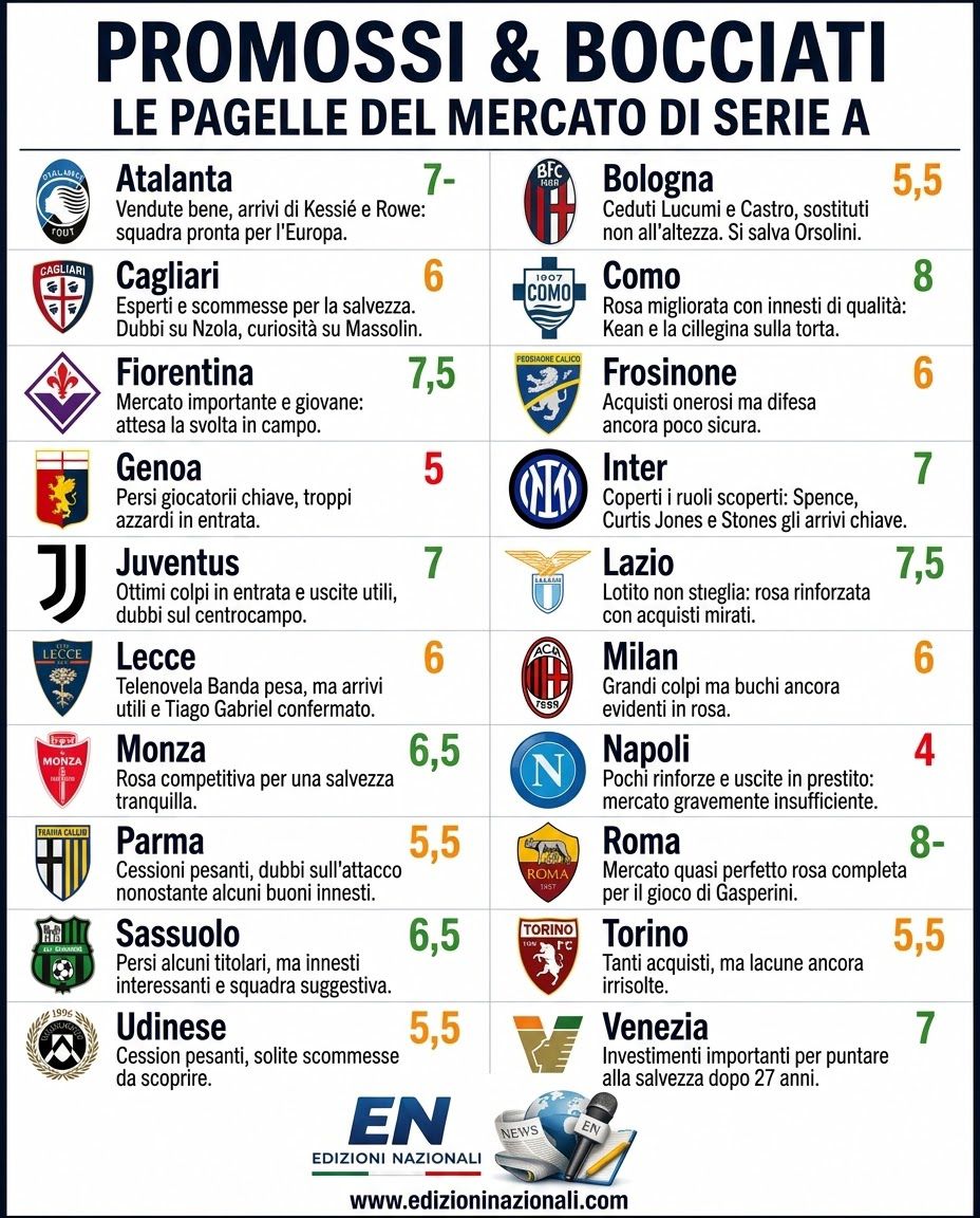 Promossi e bocciati: i voti al calciomercato di Serie A